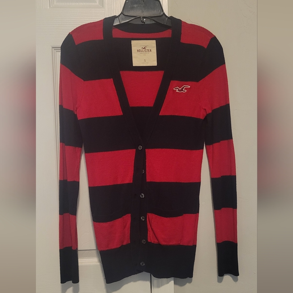 Hollister Red and Black Striped Sweater